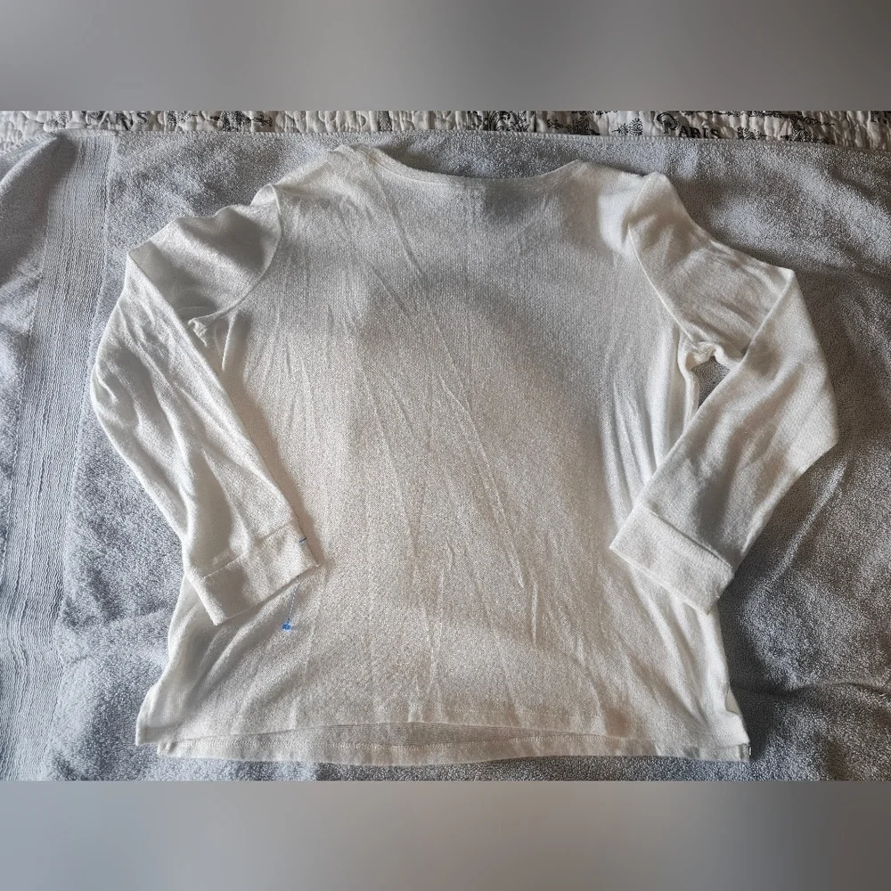 Como Vintage Pearl Embellished Ivory Sweater Petite Medium Soft Knit PM